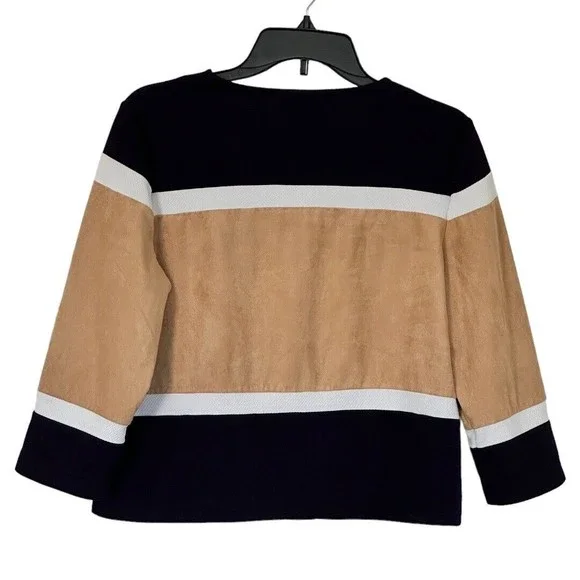 Chico’s Travelers Faux Suede Color Block Cardigan Size Small - Picture 3 of 11